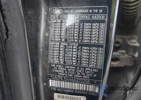 2006 Land Rover Range Rover Hse z USA, uszkodzony, nr VIN SALME15446A217258